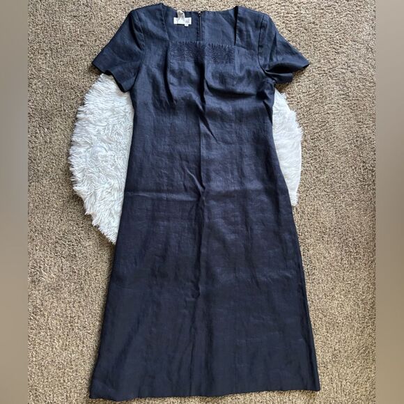 Talbots Vintage Linen Dress Blue Long Maxi Womens Size 16 - Picture 1 of 9
